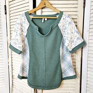 Cato Patchwork Waffle Knit Top L